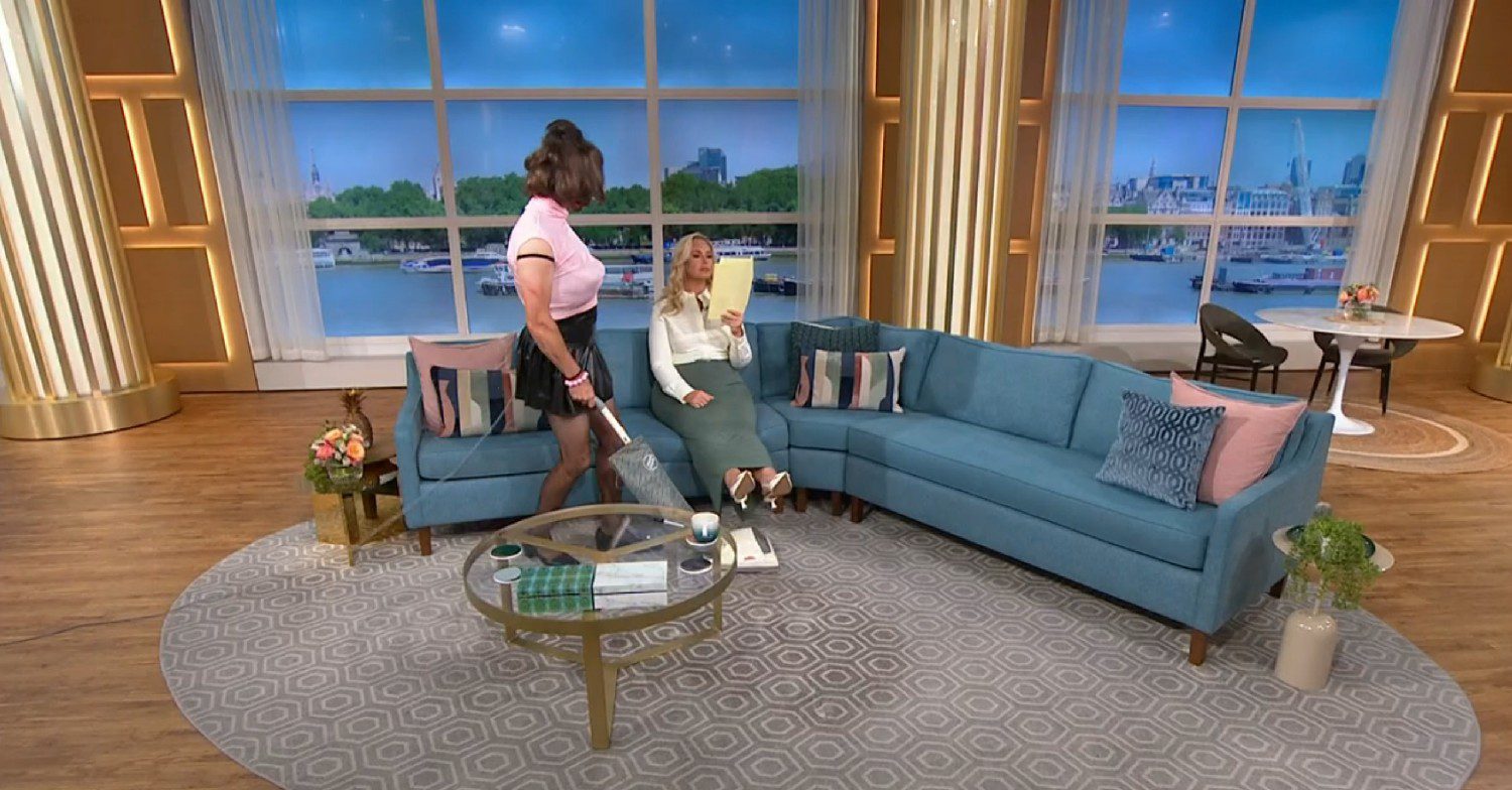 This Morning host Craig Doyle hoovering the studio dressed as Freddie Mercury