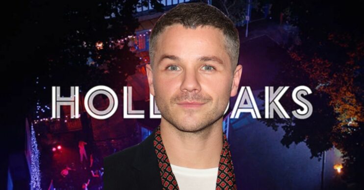 David Ames smiling against Hollyoaks logo (Credit: Channel 4/Composite: ED!)