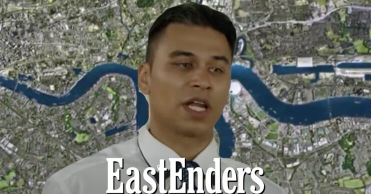 EastEnders' Fatboy, the EastEnders logo and background of the Thames