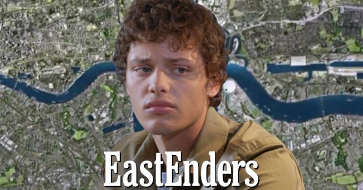 EastEnders' Freddie, the EastEnders logo and background of the Thames