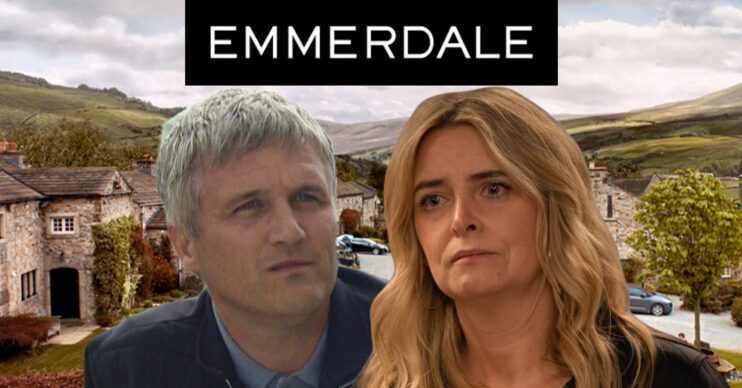 Emmerdale's Caleb, Charity, the Emmerdale logo and background of the Dales