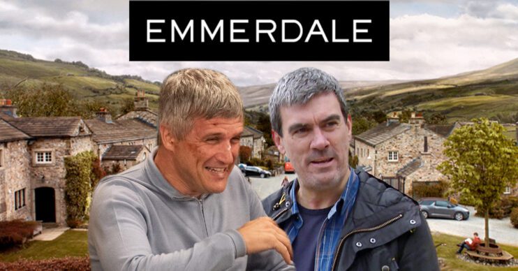 Emmerdale's Caleb, Cain, the Emmerdale logo and background of the Dales