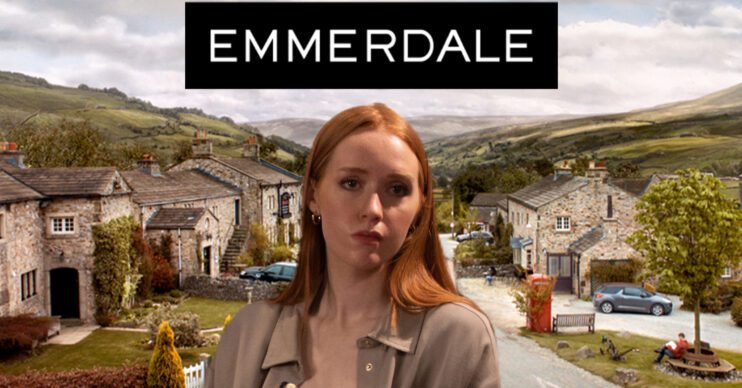 Emmerdale's Chloe, the Emmerdale logo and background of the Dales
