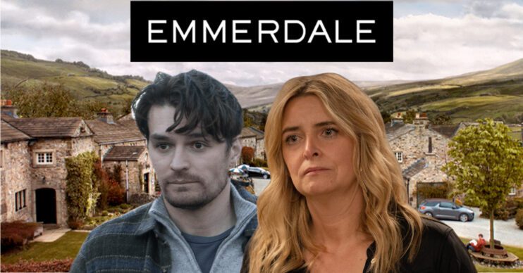 Emmerdale's Mack, Charity, the Emmerdale logo and background of the Dales