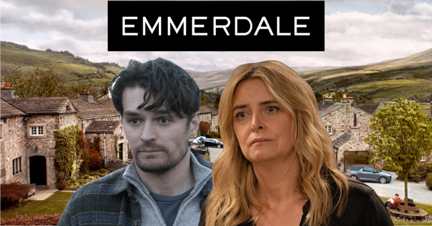 Emmerdale's Mack, Charity, the Emmerdale logo and background of the Dales