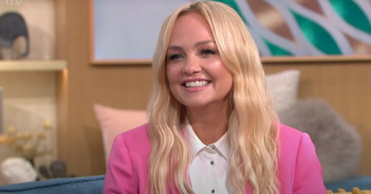 Spice Girl Emma Bunton in a pink jacket smiling while on This Morning
