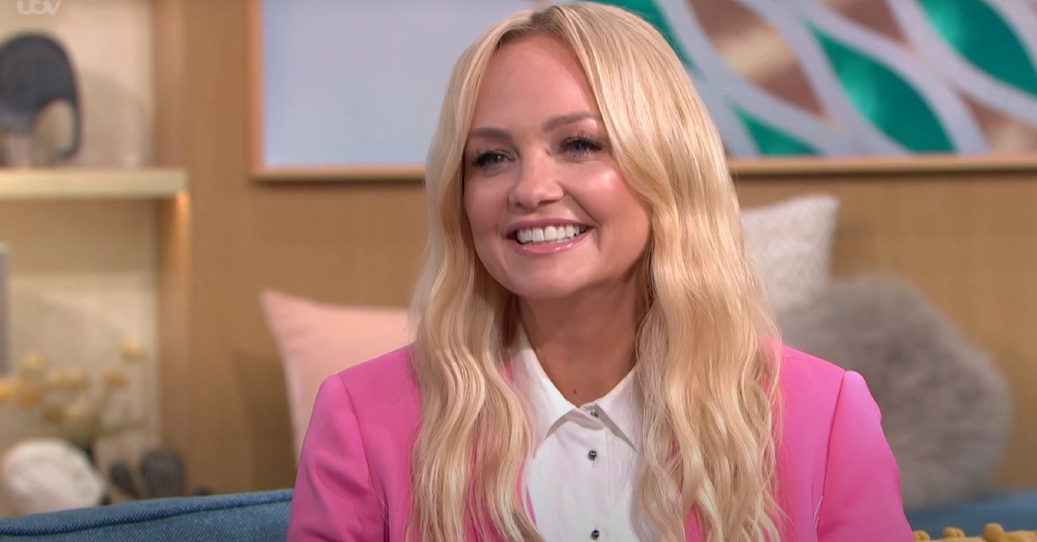 Spice Girl Emma Bunton in a pink jacket smiling while on This Morning