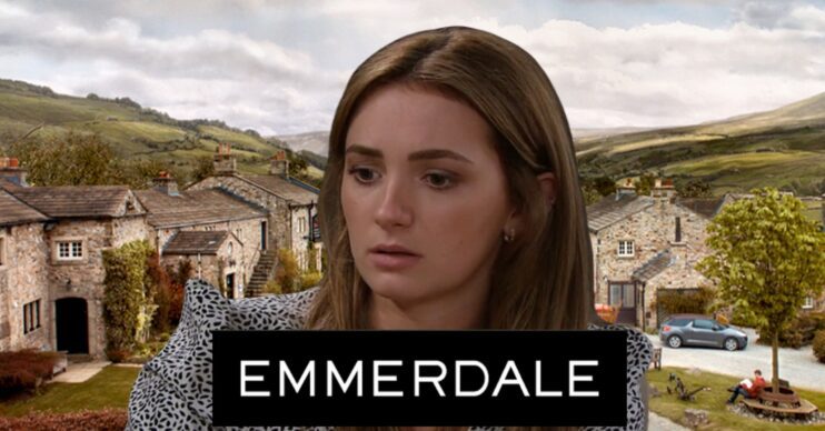 Gabby in front of Emmerdale village