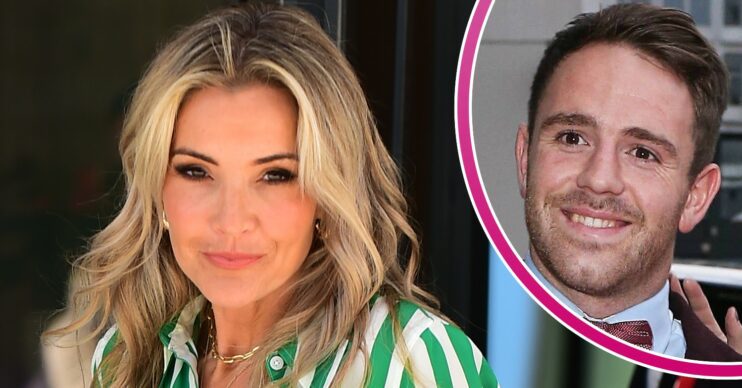 Helen Skelton looks at the camera, her ex Richie Myler grins