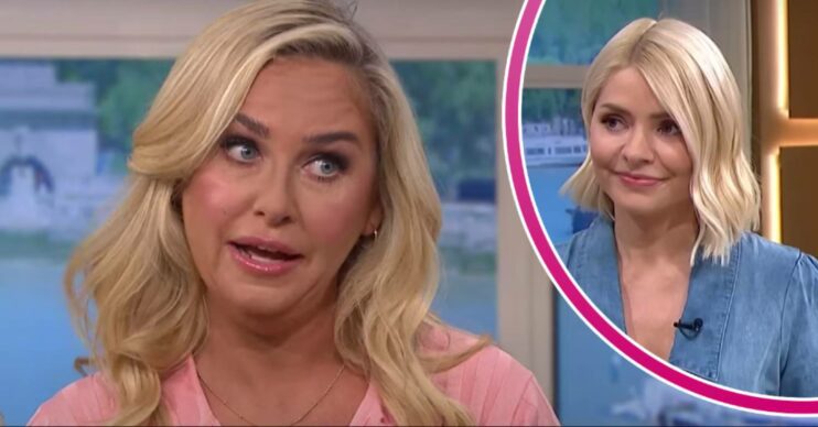 Josie Gibson looks quizzical and Holly Willoughby smiles faintly on This Morning