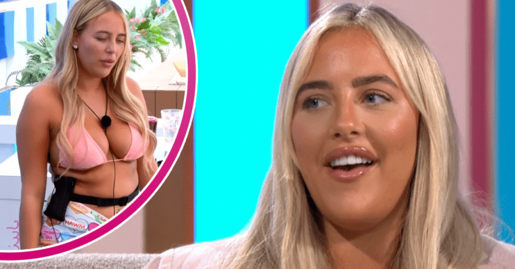 Jess on Love Island a bikini and being interviewed on Lorraine