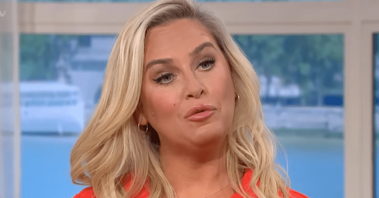 Josie Gibson presenting This Morning in a red dress