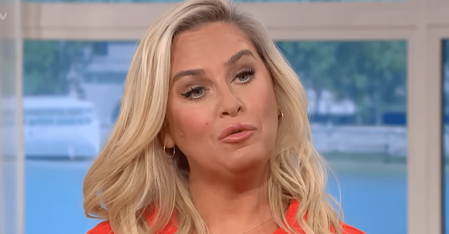 Josie Gibson presenting This Morning in a red dress