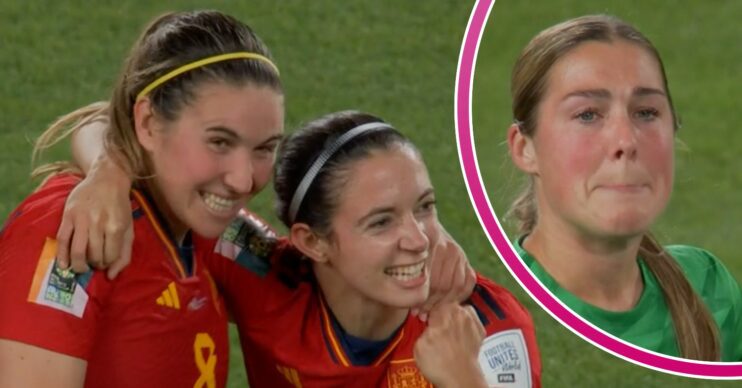 Spain players celebrate following their World Cup final win against Lionesses, Mary Earps appears emotional