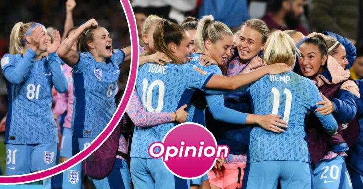 England lionesses celebrate win against Australia with ED 'opinion' badge