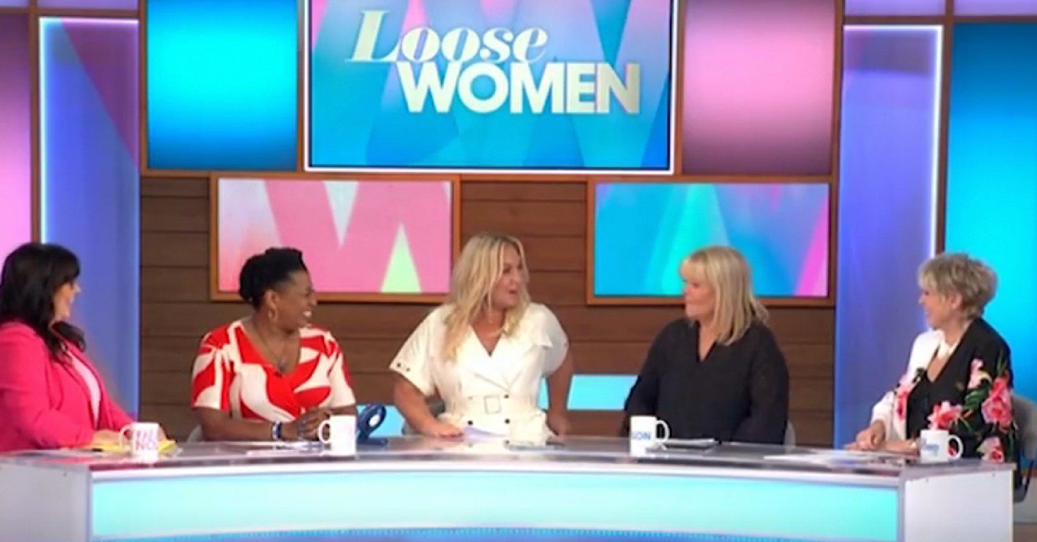 Loose Women panel Jodie Gibson, Linda Robinson, Brenda Edwards, Coleen Nolan and Gloria Hunniford talking