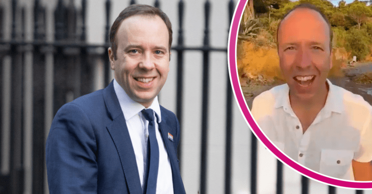 Matt Hancock outside Number 10 and inset lip-syncing to Barbie