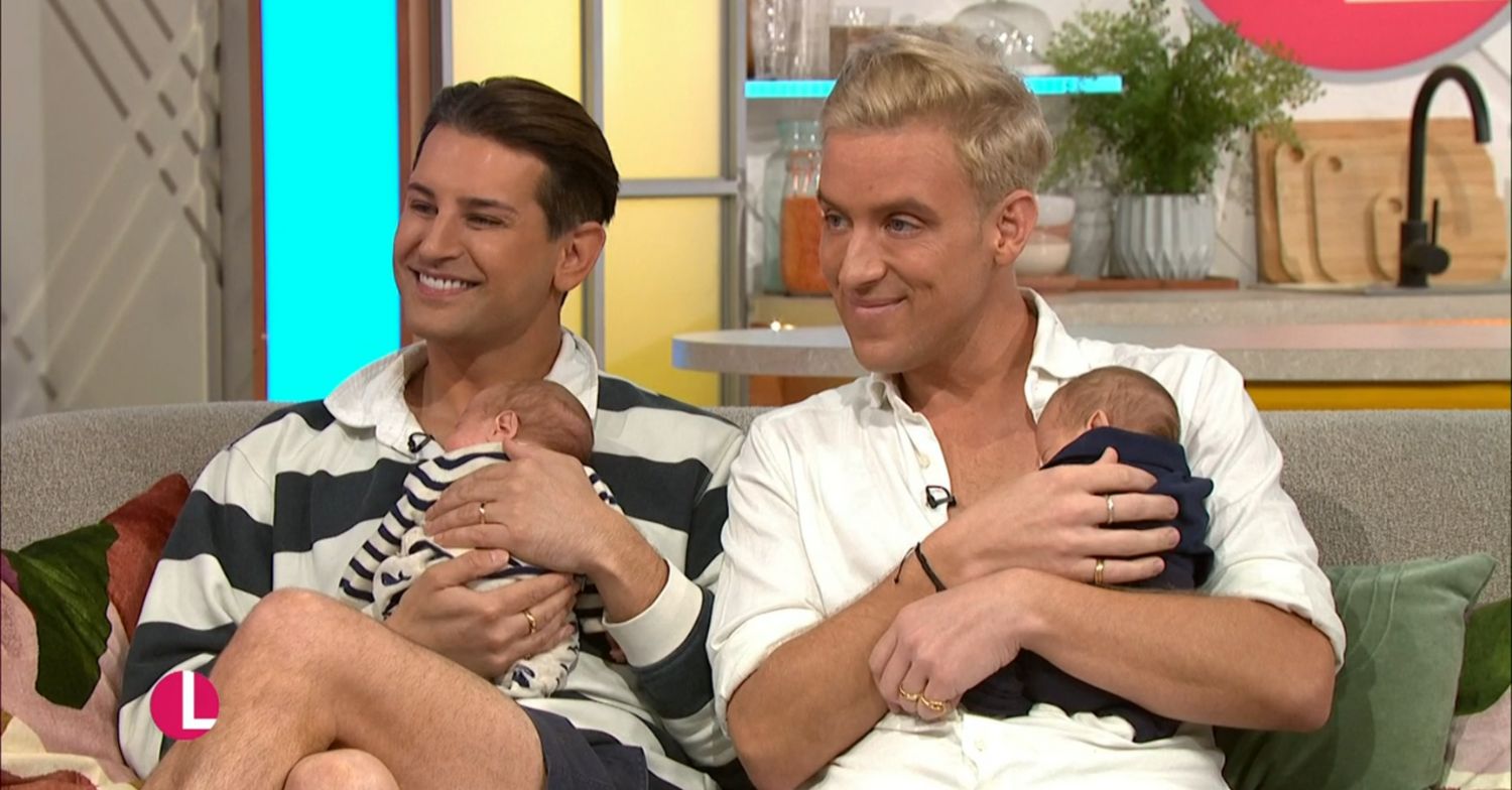 Ollie and Gareth Locke showing off their twins on Lorraine
