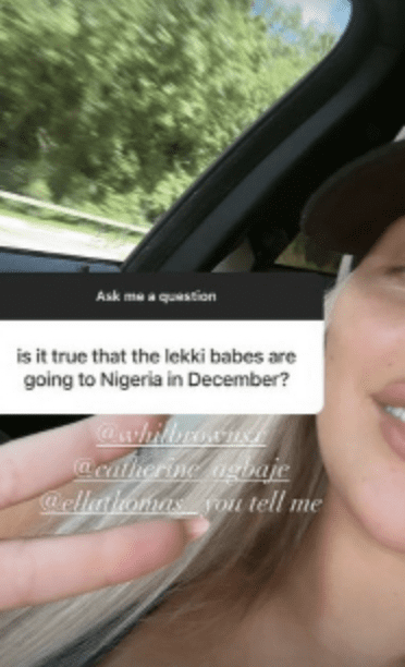 Jess from Love Island in a car pulling the piece sign as she answers fans' questions