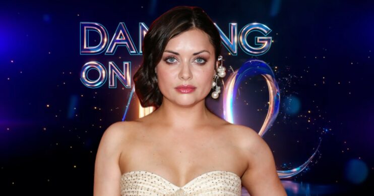 EastEnders Shona McGarty in front of Dancing On Ice logo