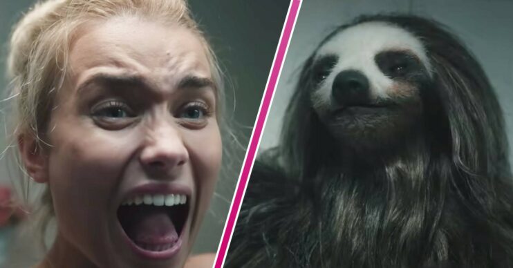 A woman screams and a sloth looks menacing in the Slotherhouse trailer