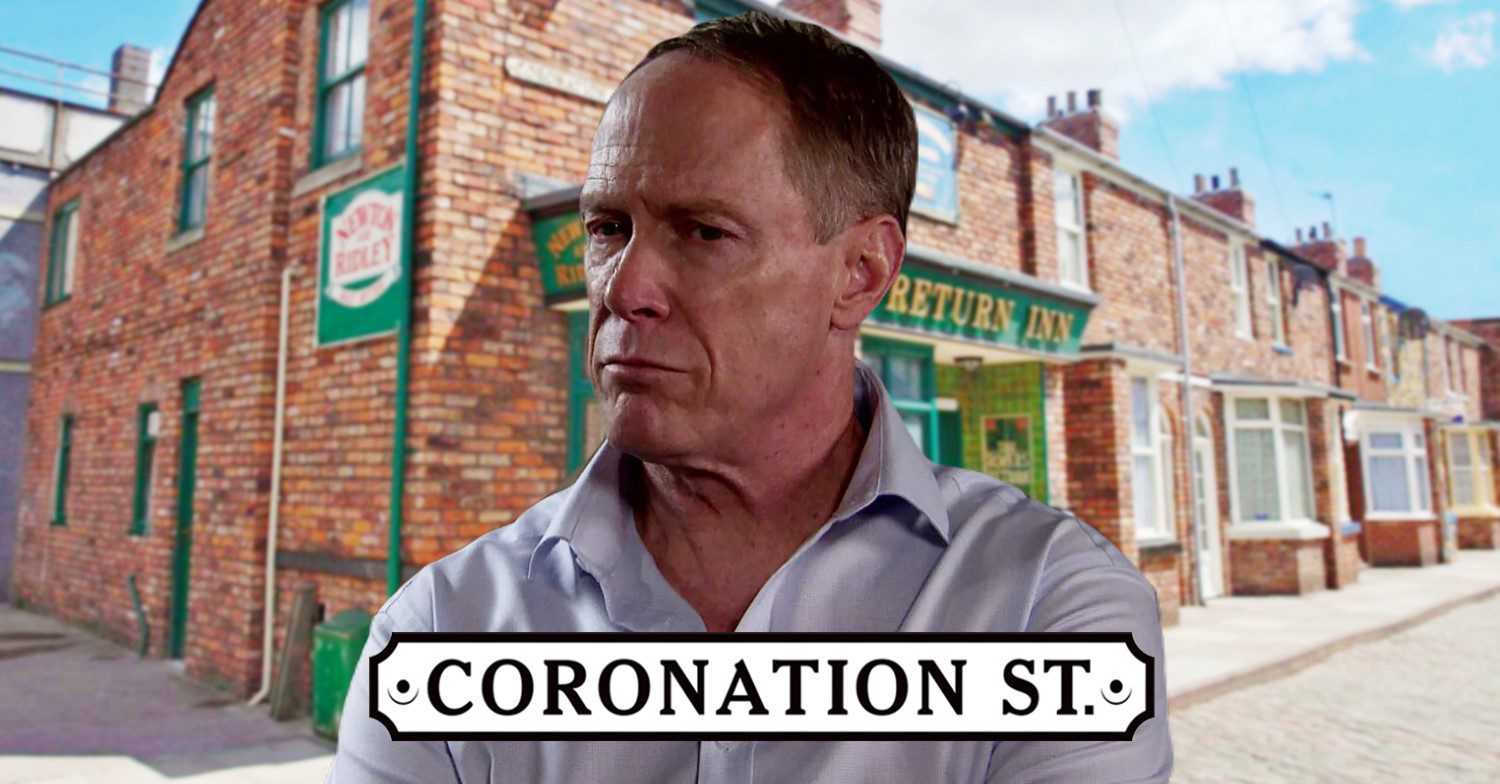 Stephen looking determined on Corrie; inset, soap logo and Rovers background (Credit: ITV/Composite: ED!)