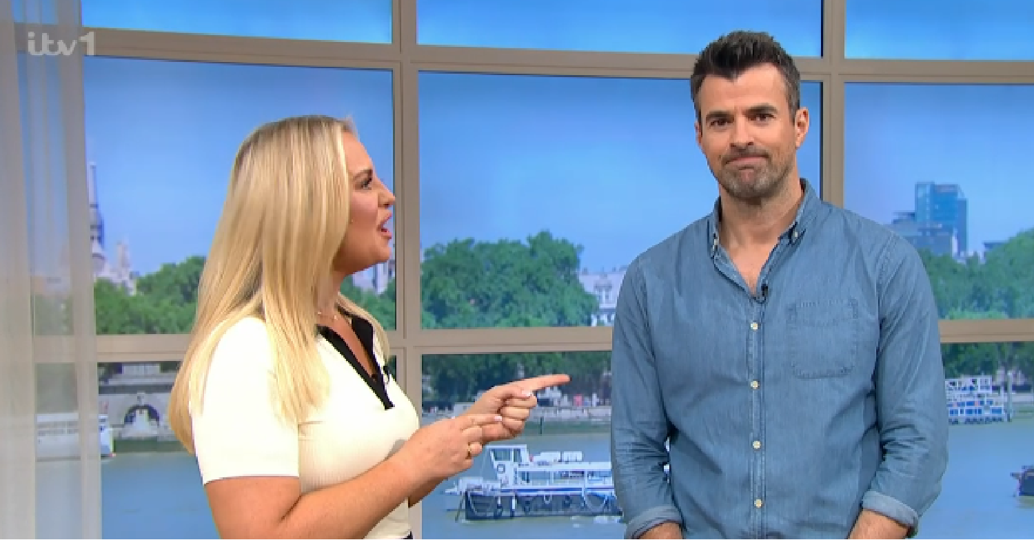 Josie Gibson pointing to Steve Jones on This Morning today