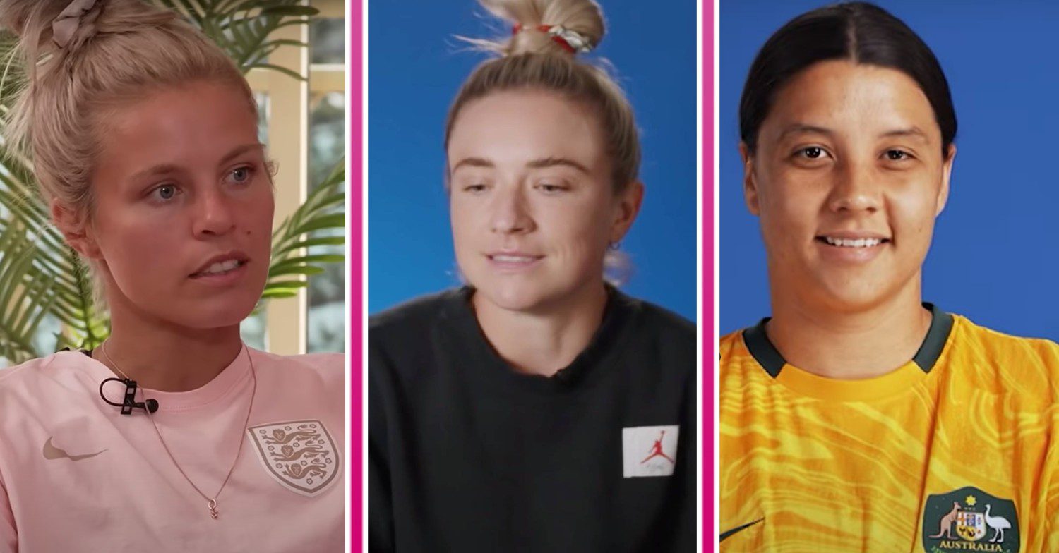 World Cup Lionesses star Rachel Daly is interviewed, Kristie Mewis looks down, Sam Kerr smiles