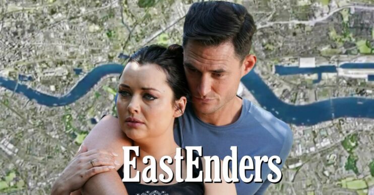 Zack and Whitney looking sad on EastEnders against logo and Walford background (Credit: BBC/Composite: ED!)