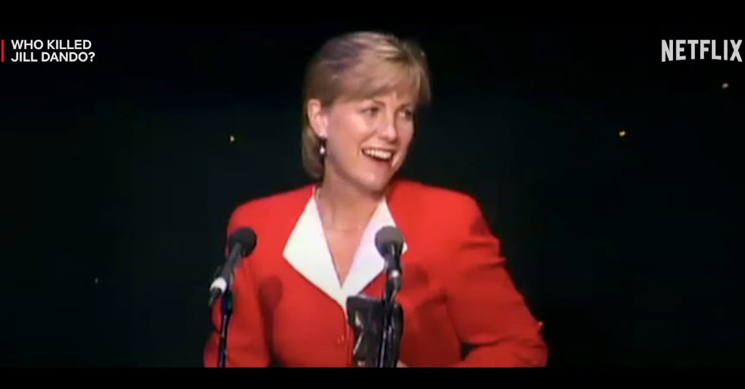 Jill Dando laughs at something out of eyeshot