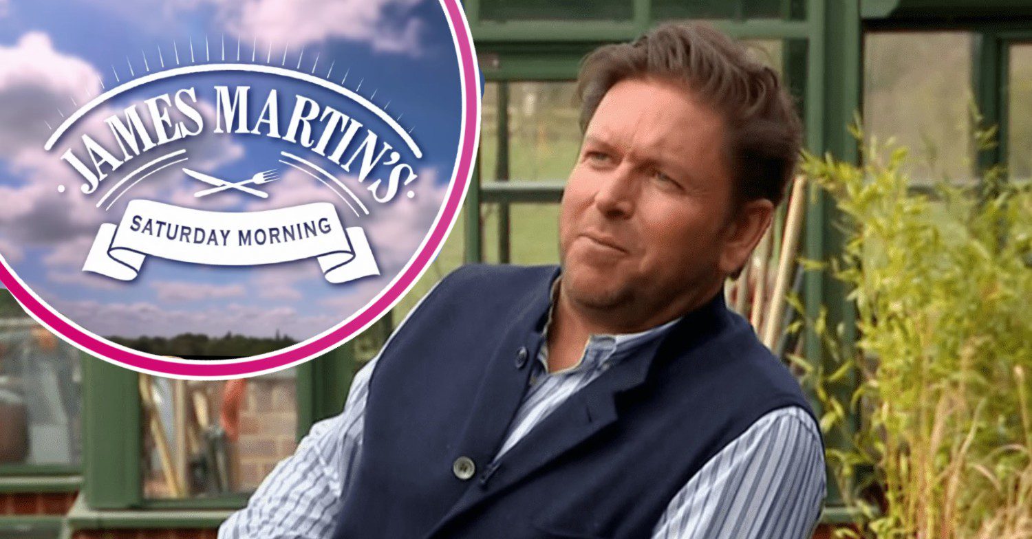 Saturday Morning logo and James Martin smiling
