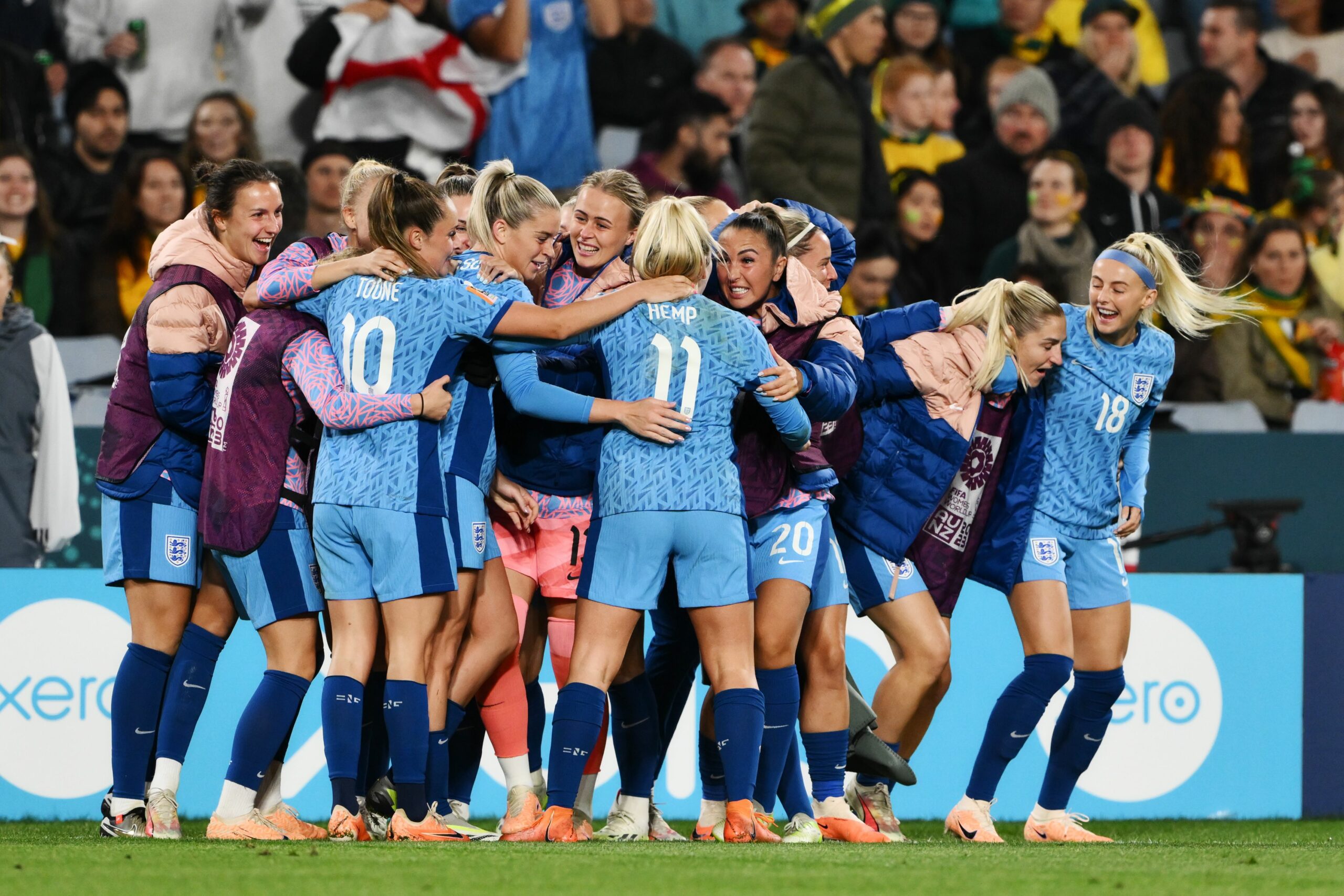 England lionesses celebrate win against Australia