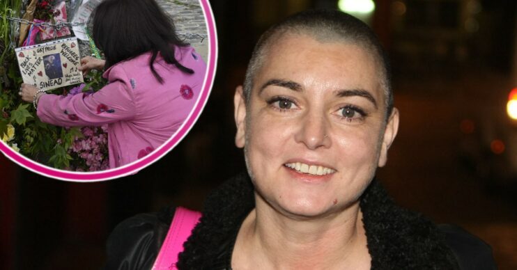 A fan outside Sinead O Connor's home and Sinead smiling