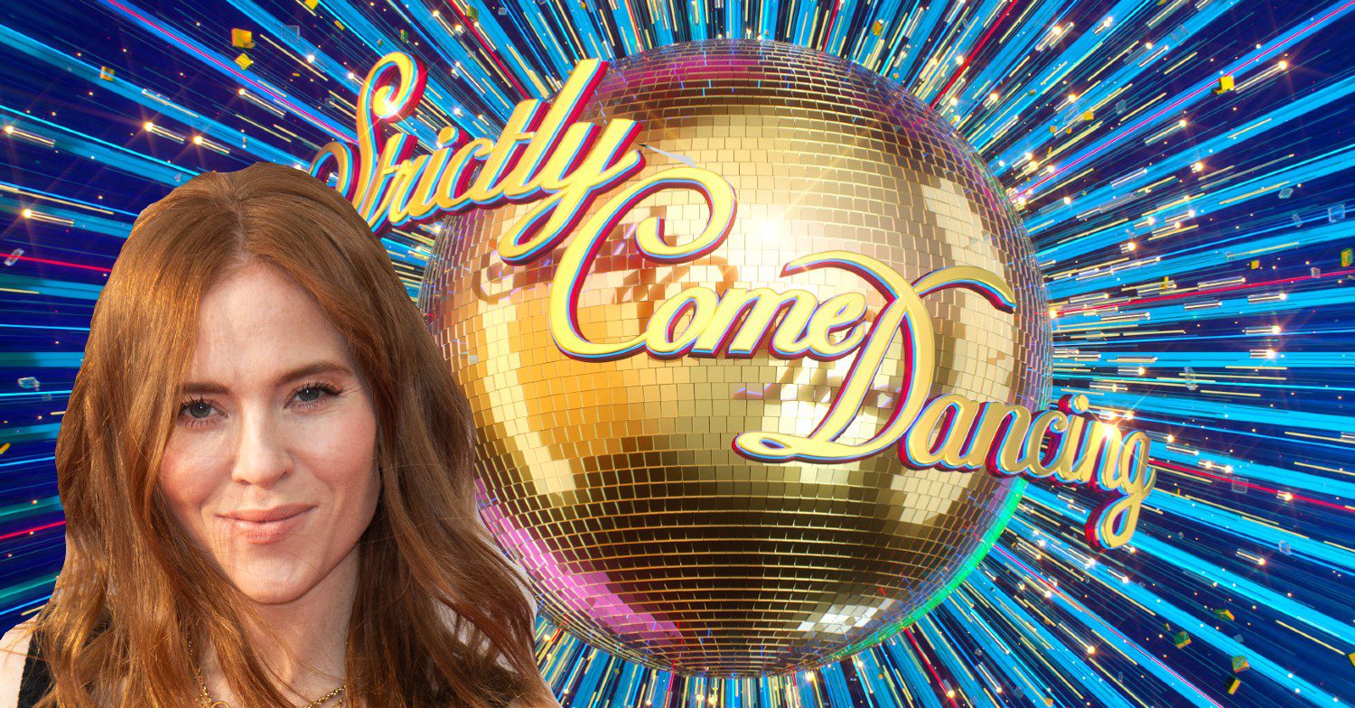 Angela Scanlon smiling with the Strictly logo