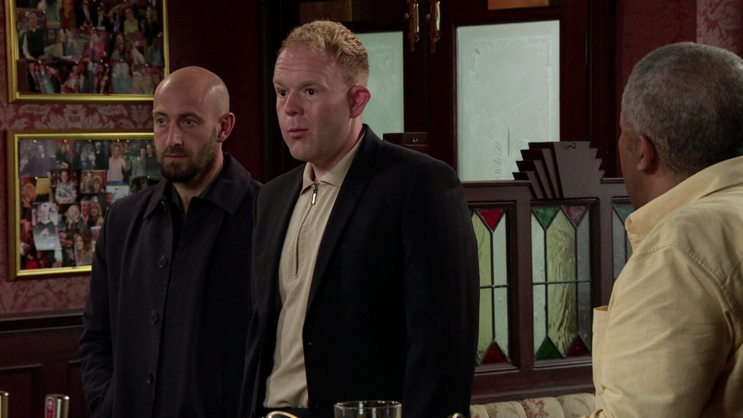 Craig Tinker and his colleague look on edge as they break news to Jenny Connor in Coronation Street