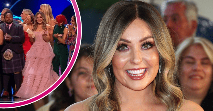 Amy Dowden smiling on the red carpet and on stage at the 2023 NTAs