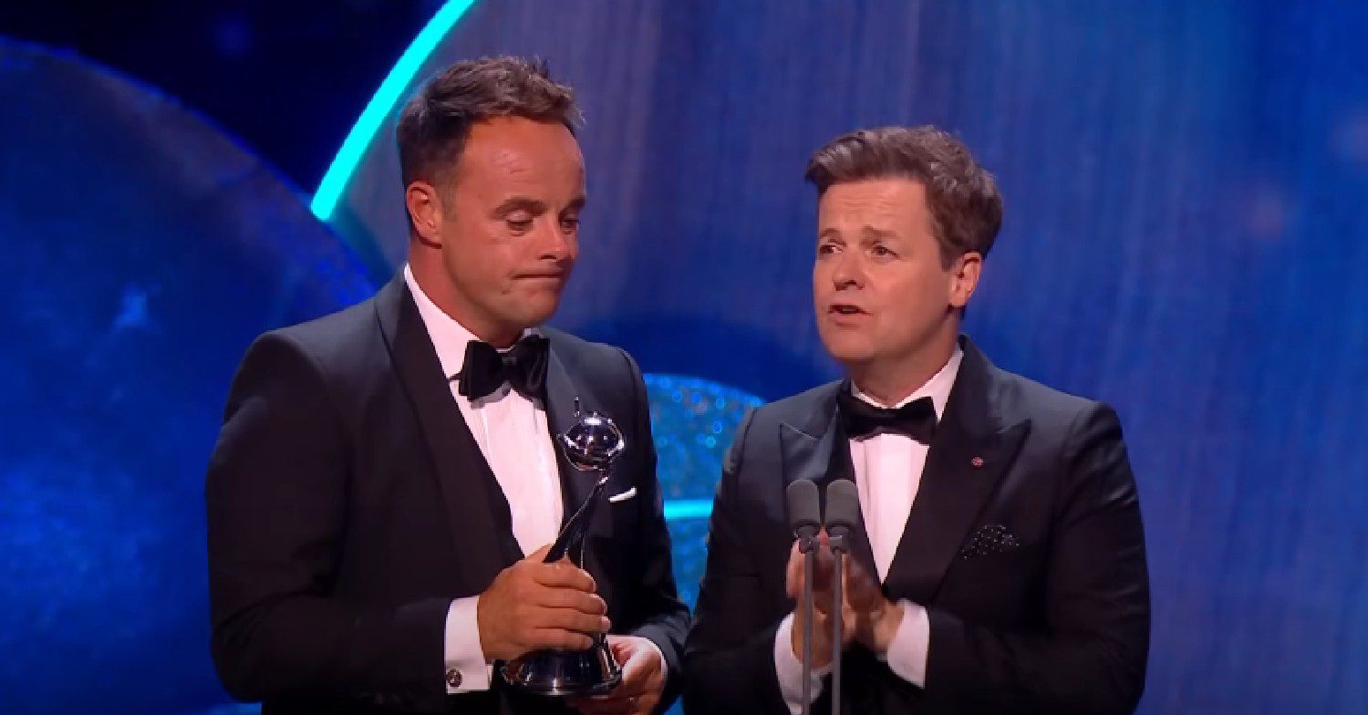 Ant and Dec on stage accepting award at the NTAs