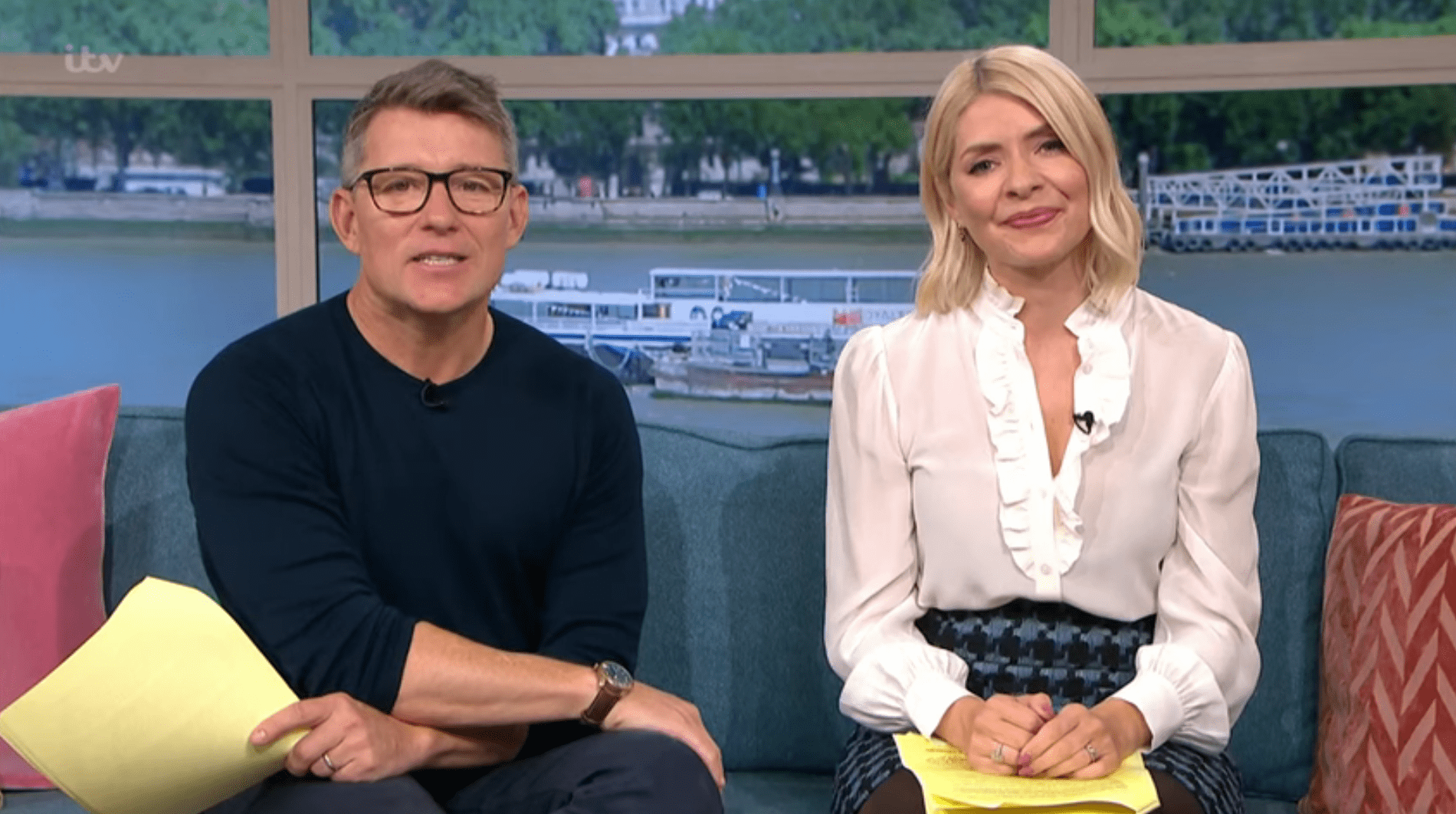 Ben Shephard smiles as he hosts this morning alongside Holly Willoughby