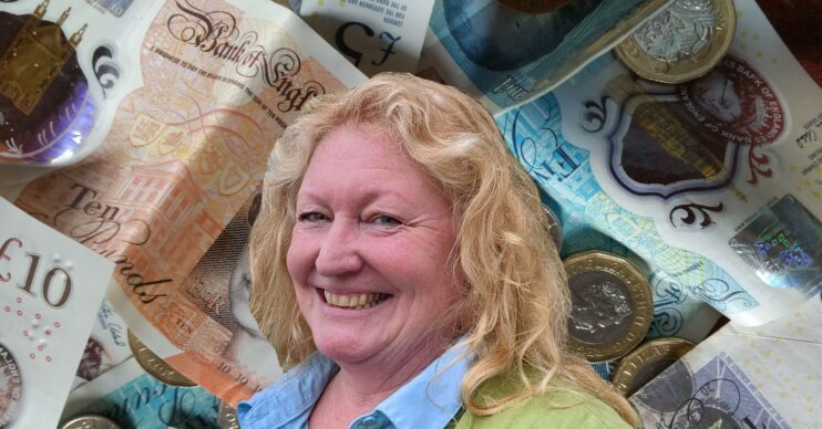 Charlie Dimmock and cash in the background