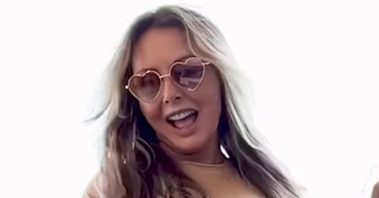 Carol Vorderman in heart sunglasses