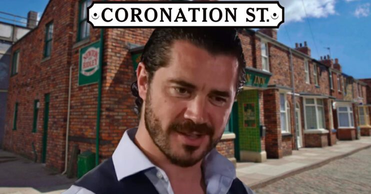 Coronation Street's Adam, the Coronation Street logo and background of the Rovers