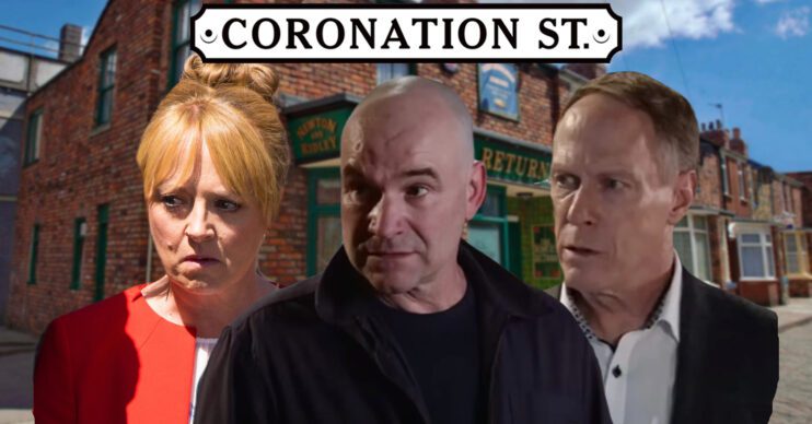Coronation Street's Jenny, Tim, Stephen, the Coronation Street logo and background of the Rovers