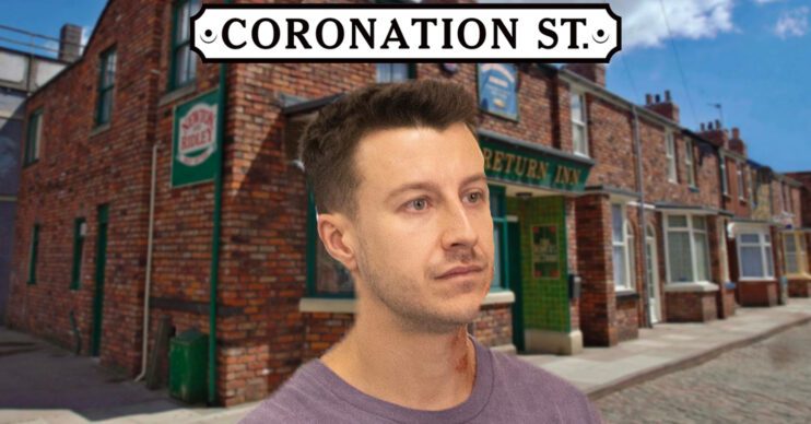 Coronation Street's Ryan, the Coronation Street logo and the background of the Rovers