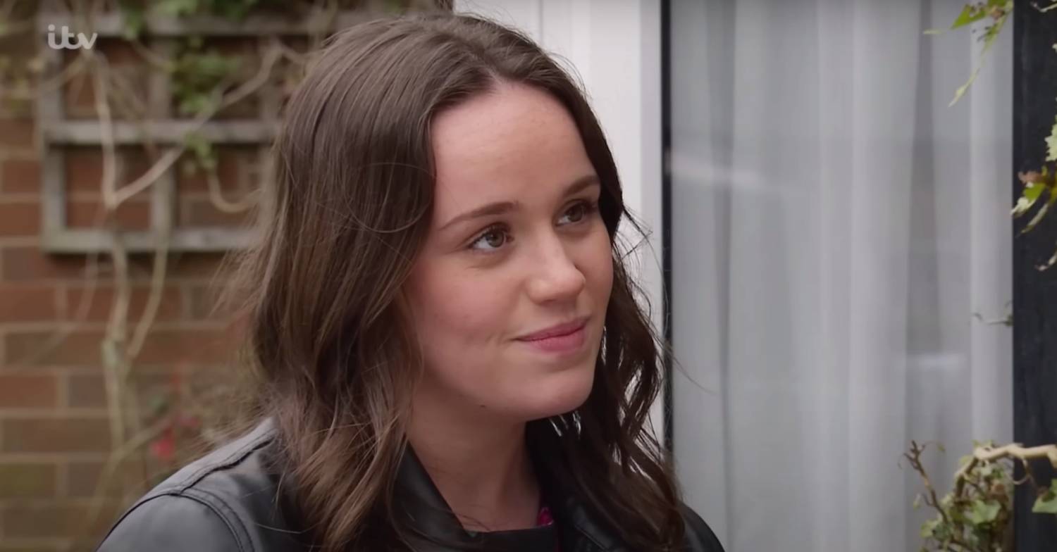 Ellie Leach in character on Corrie as Faye Windass