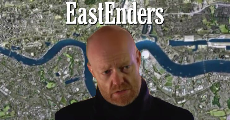 EastEnders' Max Branning, the EastEnders logo and background of the Thames