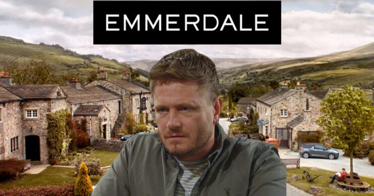 Emmerdale's David, the Emmerdale logo and background of the Dales