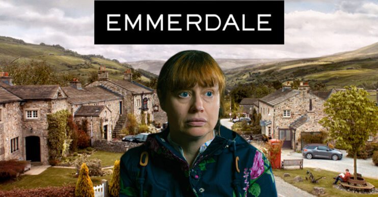 Emmerdale's Lydia, the Emmerdale logo and background of the Dales