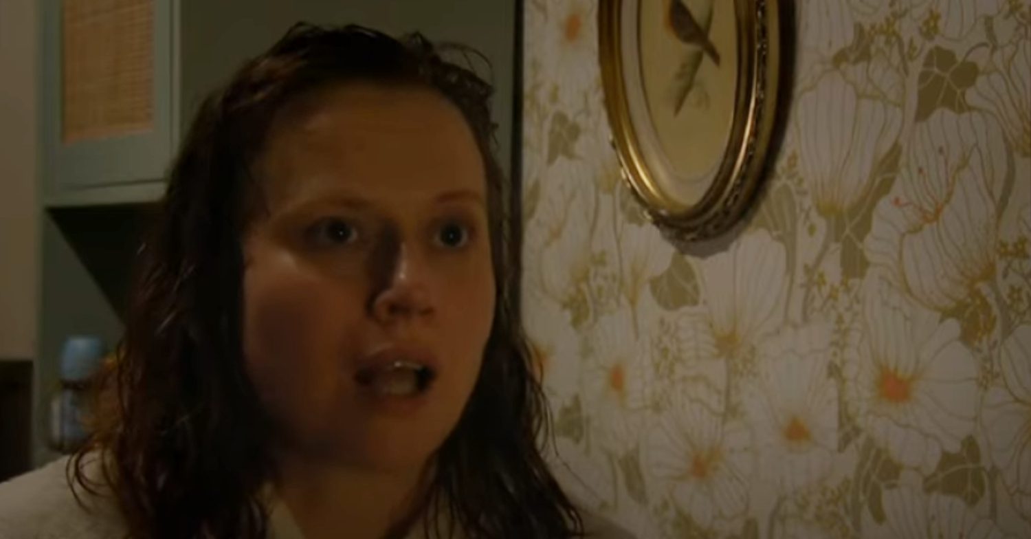 Emmerdale's Lydia has wet hair from the shower