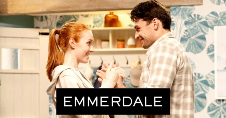 Mack and Chloe holding hands on Emmerdale; inset, show logo (Credit: ITV/Composite: ED!)