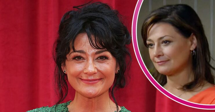 Natalie J Robb comp image with Moira Dingle in pink bubble